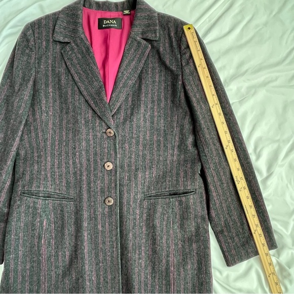 Vintage Dana Buchman Women’s Wool Cashmere Gray Magenta Striped Pant Suit 14 - Picture 12 of 14